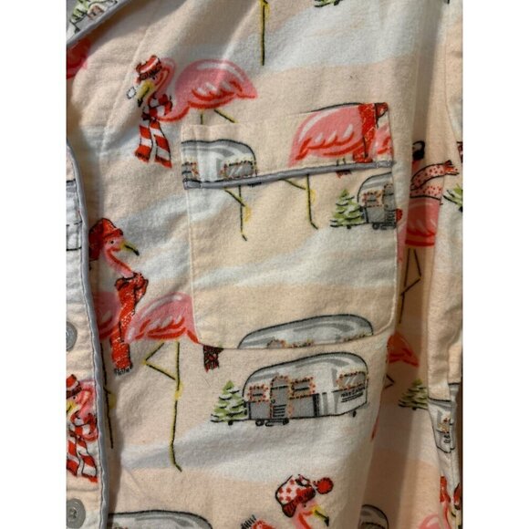Nick & Nora Pink Flamingo Airstream Flannel Pajamas Top MED Pants LARGE READ!! - Picture 6 of 13